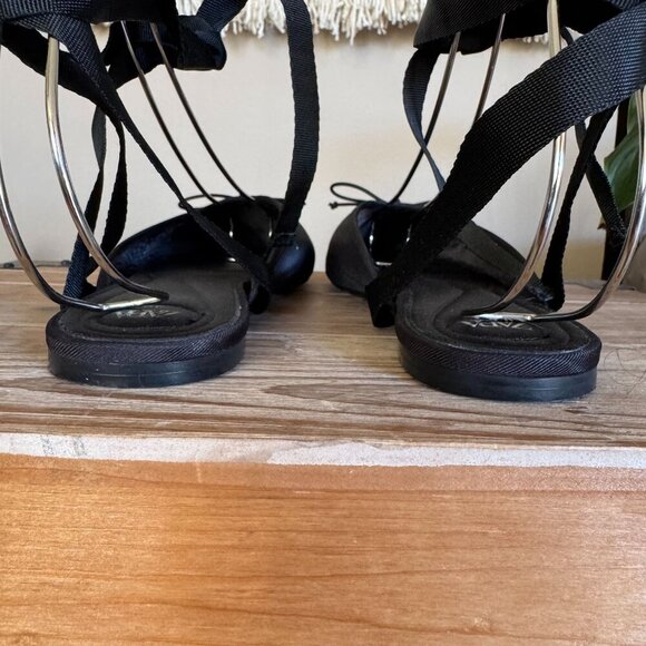 Zara Black Satin Mule Ankle Wrap Bow Detail Minimalist Ballet Flat Size 39 / 8 - Picture 12 of 15